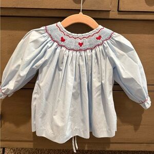 Blue smocked Valentines top